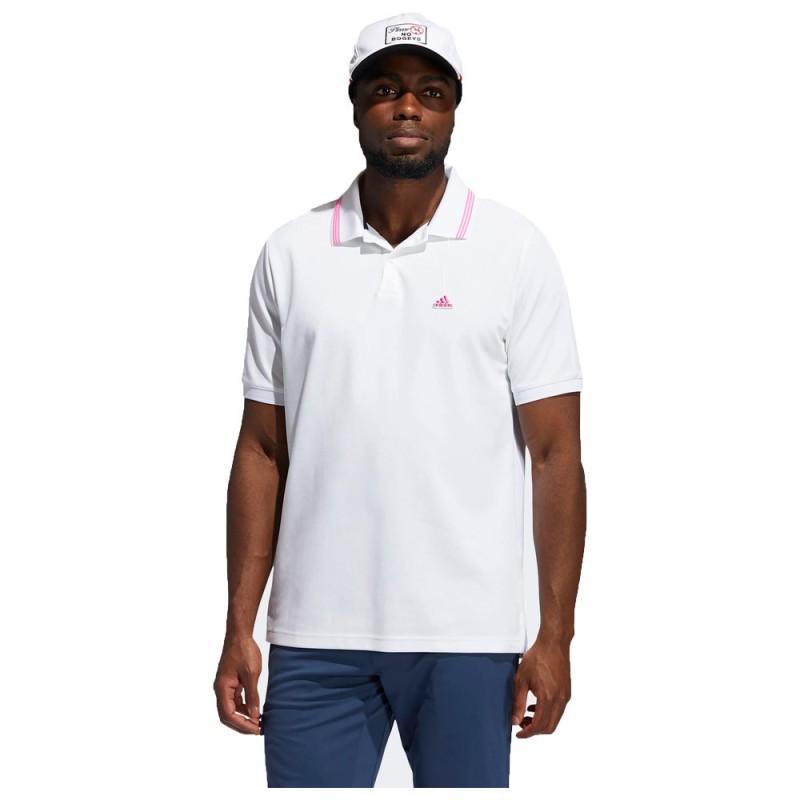 Polo Go To Primegreen Pique Polo White Screaming Pink ADIDAS GOLF