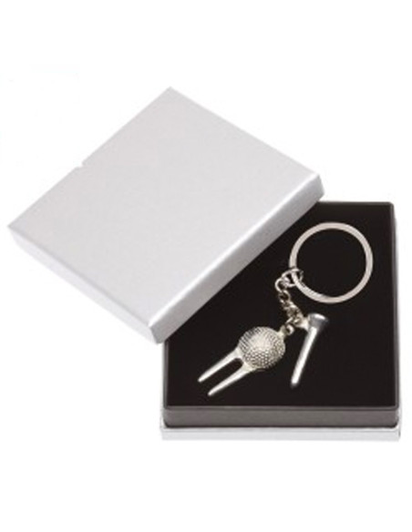 Porte-clefs en métal serti d'un tee sur www.routedugolf.com
