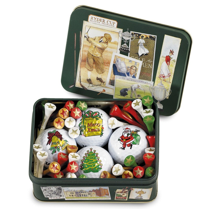 Boîte à collectionner avec balles de golf et tees - routedugolf.com