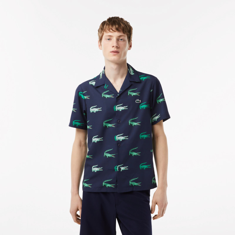 Chemise à manches courtes imprimée crocodile - Bleu marine