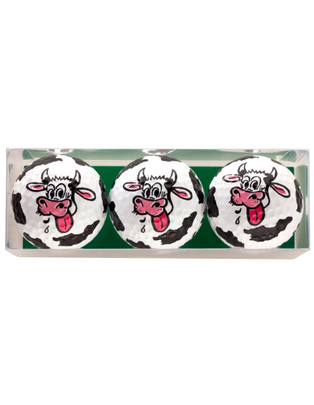 Lot de 3 Balles de Golf Sportiques Vache – Balles Fantaisie & Cadeau Fun | Route du Golf