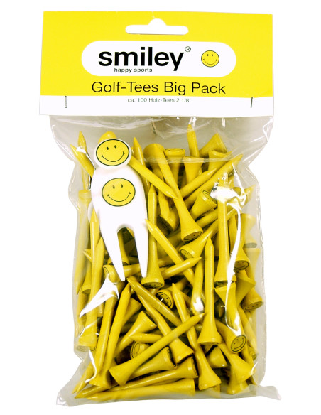 Sachet de 100 Tees Sportiques Smiley Jaune – Tees Fun & Haute Visibilité | Route du Golf