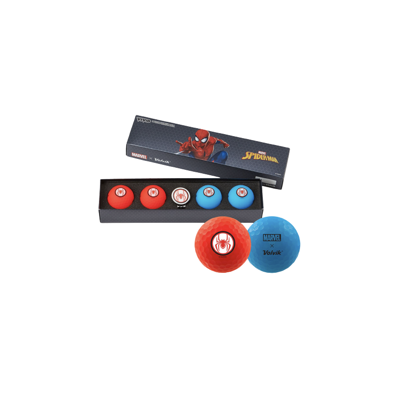 COFFRET SPIDER MAN 4 BALLES ROUGE ET BLEU + MARQUE BALLE