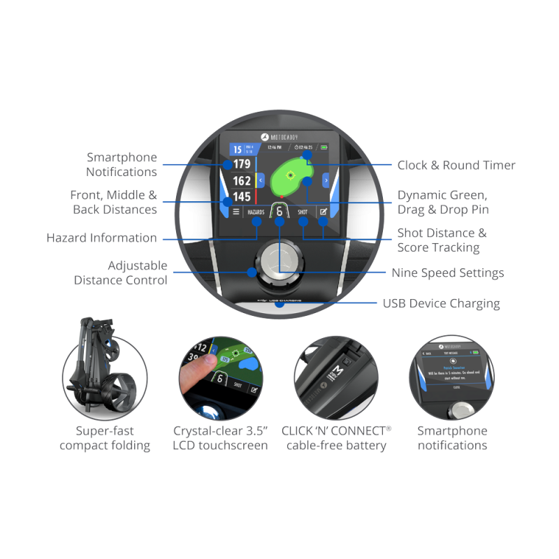 Chariot de golf électrique Motocaddy M5 GPS 2024 pliable et connecté | RouteDuGolf