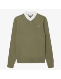 Pull Lacoste Regular Fit en Coton Pima Kaki/Blanc - Élégance et Confort