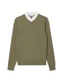 Pull Lacoste Regular Fit en Coton Pima Kaki/Blanc - Élégance et Confort