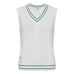 Pull sans manches Röhnisch Cotton Cable blanc/vert | Golf femme élégant