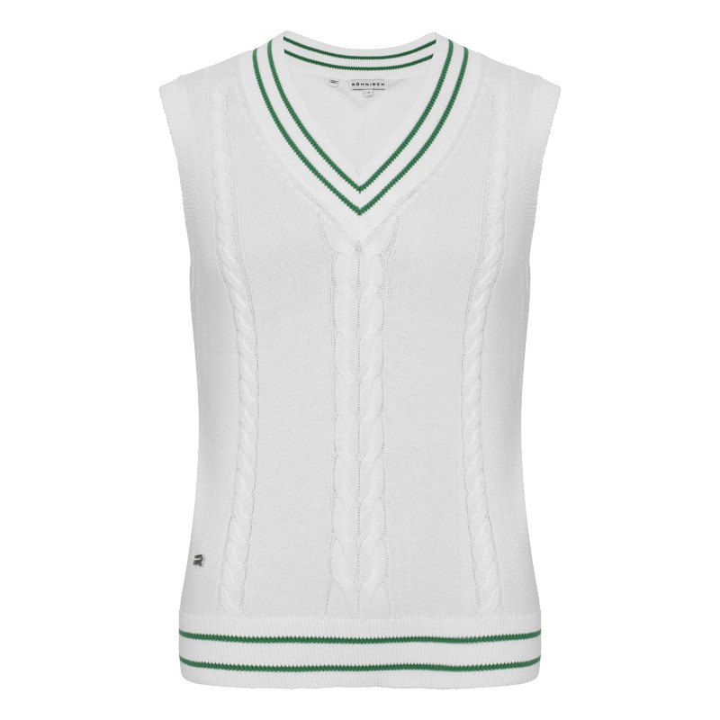 Pull sans manches Röhnisch Cotton Cable blanc/vert | Golf femme élégant