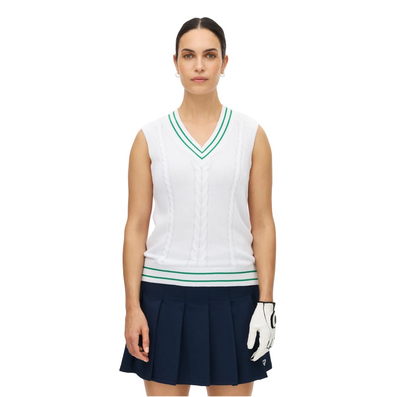 Pull sans manches Röhnisch Cotton Cable blanc/vert | Golf femme élégant