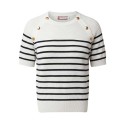 Pullover Manches Courtes Chiberta Seram - Blanc & Marine 100% Viscose