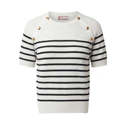 Pullover Manches Courtes Chiberta Seram - Blanc & Marine 100% Viscose