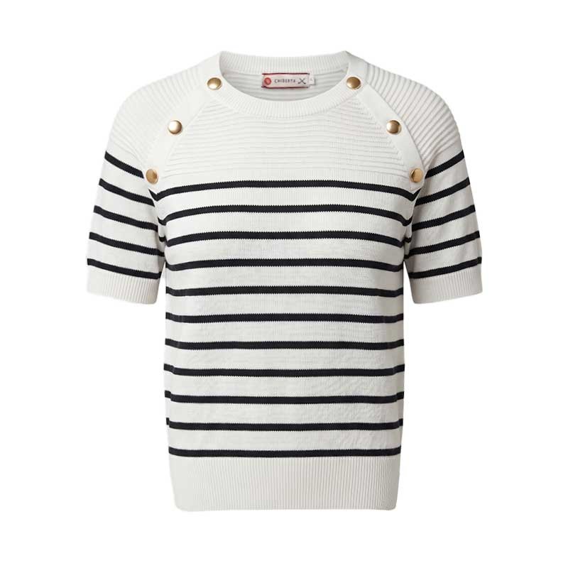 Pullover Manches Courtes Chiberta Seram - Blanc & Marine 100% Viscose