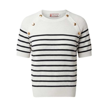 Pullover Manches Courtes Chiberta Seram - Blanc & Marine 100% Viscose