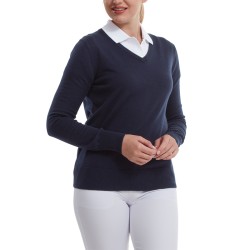Pull Golf FootJoy Col V Femme Bleu Marine | Route du Golf