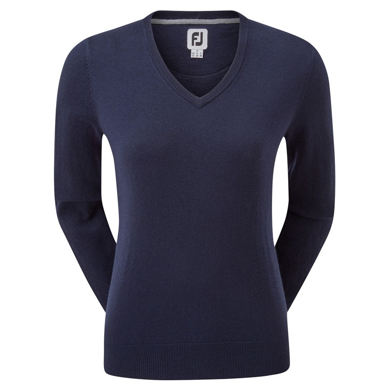 Pull Golf FootJoy Col V Femme Bleu Marine | Route du Golf